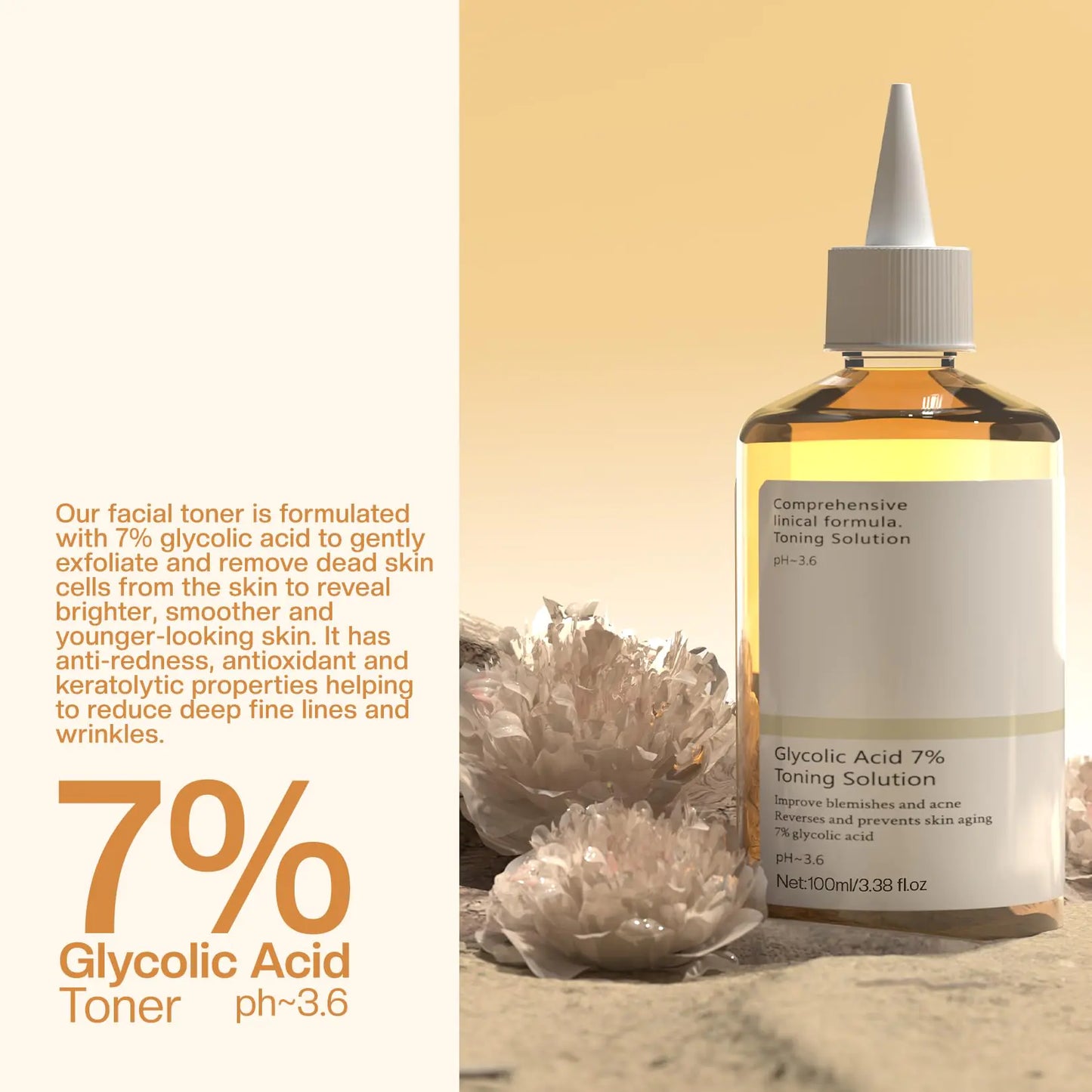 Glycolic Acid 7% Exfoliating Toner: Toner Keep Skin Moist Facial Exfoliation Hydrates Reduces Skin Blemishes 100ml