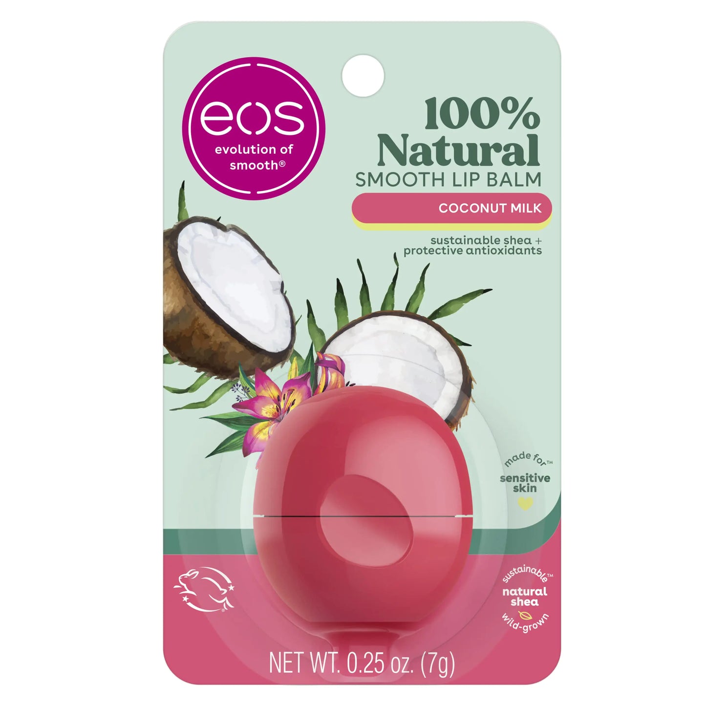 eos 100% Natural Lip Balm- Coconut Milk, All-Day Moisture, Made for Sensitive Skin, Lip Care Products, 0.25 oz 0.25 Ounce (Pack of 1)